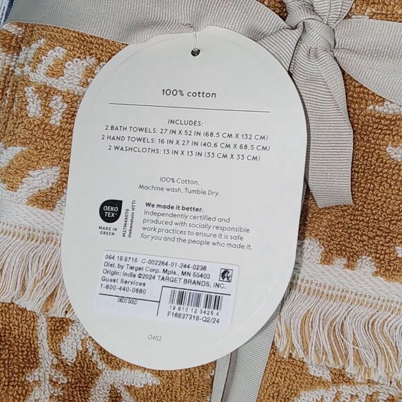 Threshold 6pc Butterscotch Yellow Cotton Towel Set 2 Bath 2‎ Hand 2Tip - Picture 2 of 9